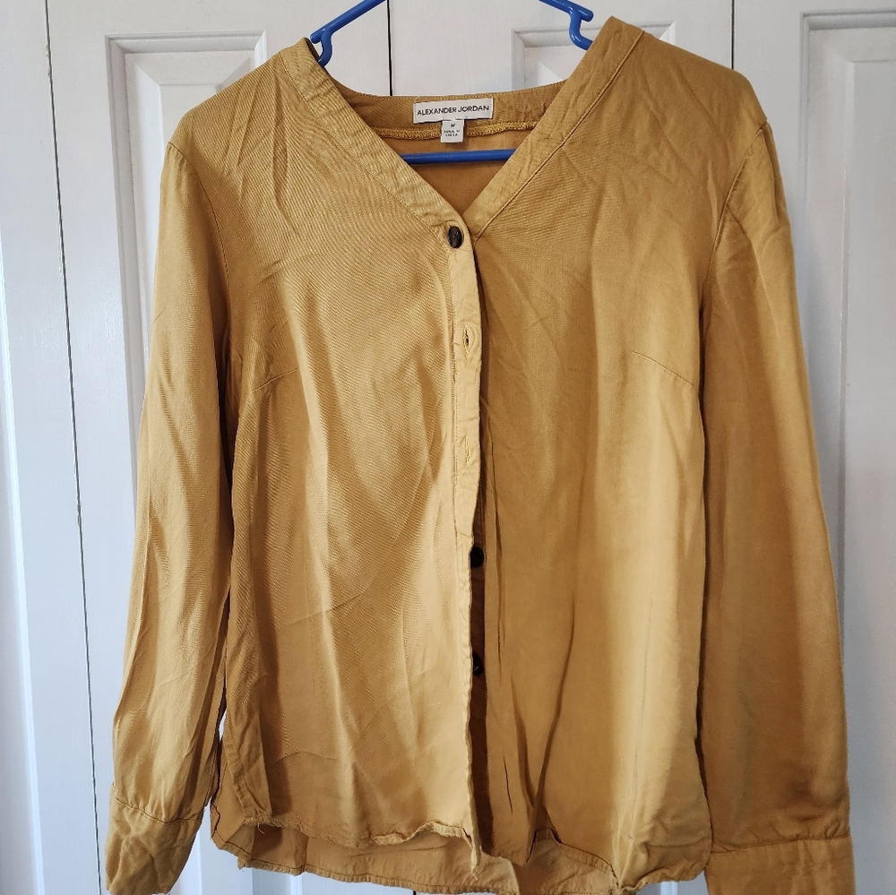 mustard button up shirt